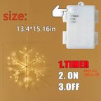 Fudios Snowflake Lights Warm White Battery Operated with Timer 70 LED 14in for Christmas Wall Window Decoration 2sets