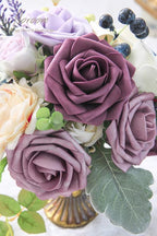Floroom Artificial Flowers 25pcs Real Looking Rosy Brown Foam Fake Roses with Stems for DIY Wedding Bouquets Bridal Shower Centerpieces Floral Arrangements Party Tables Home Decorations