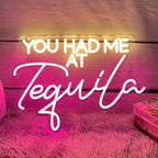 You Had Me At Tequila Neon Sign, Custom Bar Neon Light Home Bar Cocktail Tequila Party Decor Quote Tequila Alcohol Sign USB Size:16x11inch