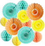 12pcs 6’’ 8’’ Honeycomb Balls Tissue Paper Fans Party Honeycomb Ball Fans Wall Tissue Pom Poms Flower Balls Hanging Paper Fans for Party Baby Shower Birthday Wedding Nursery Decor(Yellow Orange kit)