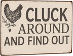 Funny Chicken Tin Sign - "Cluck Around and Find Out" Farmhouse Wall Decor for Kitchen, Coop, Garden - 8x12 inch Rustic Metal Gift