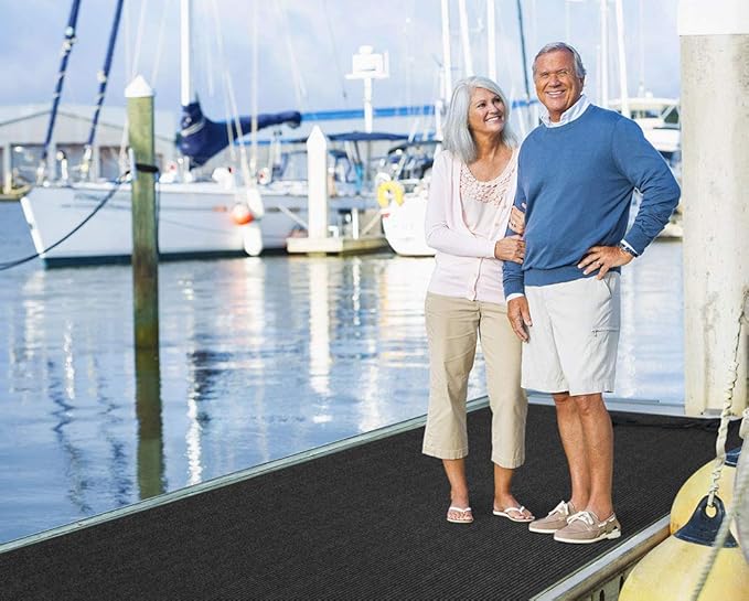 House, Home and More Indoor Outdoor Double-Ribbed Carpet Runner with Skid-Resistant Rubber Backing - Smokey Black - 3 Feet x 10 Feet