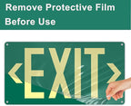 1Pack Photoluminescent Exit Sign Green - Aluminum -14.25"x 7.5" Glow In The Dark Adhesive Backing- Includes 2pcs Removable Arrows- Non Electrical Green Exit Light