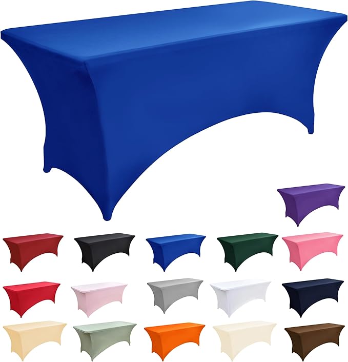 2-Pack 8ft Spandex Table Covers for Rectangle Folding Tables - Washable Elastic Tablecloth - Ultimate Fitted Table Protector for Birthday Parties, Trade Shows, Banquet