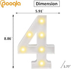 Decorative Led Light Up Number Letters, White Plastic Marquee Number Lights Sign Party Wedding Decor Battery Operated Number (4)