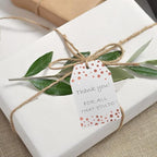 100Pcs Rose Gold Gift Tags with String Attached, ASYEHJNR Foil Rose Gold Dot Large Gift Bag Tags Presents with 65 FT Jute Twine, White Paper Gift Tags for Baby Shower, Wedding, Birthday Gift Wrap Tags