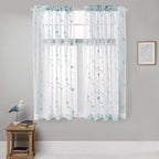 Floral Embroidery Sheer Curtains Blue 63 Inches, Rod Pocket Voile Drapes for Living room, Bedroom, Window Treatments Semi Crinkle Curtain Panels for Yard, Patio, Villa, Parlor, Set of 2, 52"x 63".
