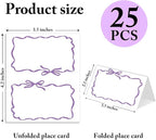 25 Pack Purple Bow Wave Place Cards, Editable Name Cards for Table Setting, Tent Cards Food Label for Dinner Party, Bridal Shower, Wedding, Baby Shower and Events -T16