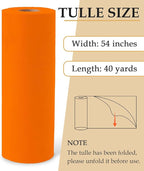Orange Tulle Fabric Roll, 54" x 40 Yards (120FT) Tulle for Halloween Decoration DIY Tutu Party Backdrop Wedding Baby Shower Table Skirts Gift Wrapping