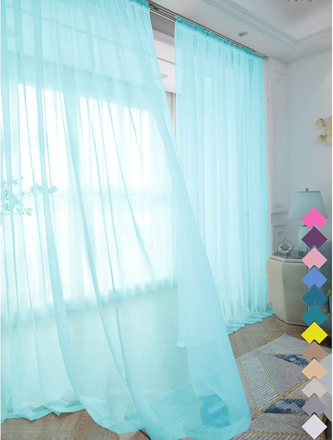 Window Lake Blue Sheer Curtains 48 Inches Width 63 Inches Long 2 Panels Sheer Curtain Clear Curtains Basic Rod Pocket Panel for Home Living Room Bedroom Kids Room Yard Patio Parlor Sliding