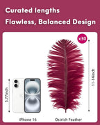 NEWONG 30pcs Wine red Ostrich Feathers Natural Bulk 11-14inch(28-35cm) Vase Craft Wedding Home Party Centerpieces Christmas Day Decoration