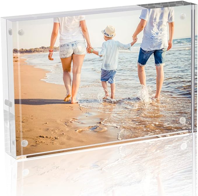 TWING Picture Frame, 8x10 Acrylic Photo Frames Horizontal Magnet Double Sided Photo Frame with Microfiber Cloth,12 + 12MM Thickness Clear Picture Frame Desktop Display