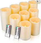 9pcs Flameless Flicking LED Candles with Remote, Battery Operated Candles, Electric Candle for Dining Tables and Fireplaces