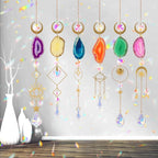 Sun Catcher, 6 pcs Sun Catchers with Crystals Prism Agate Slices Bulk Outdoor Garden Indoor Hanging Decor for Home Car Window Christmas Party Wedding Gift