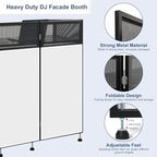 LUCKUP Portable DJ Booth 41"L x 20"W DJ Facade with White & Black Scrim, Foldable DJ Table Station with Adjustable Feet for Party, Black Metal Frame