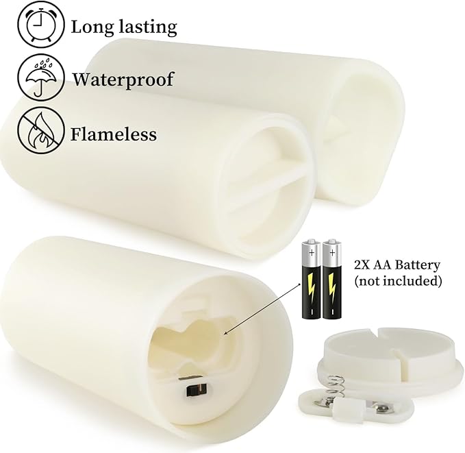 Set of 96 Flameless Led Battery Opeated (D2.2'' x H4''5''6'') Waterproof Outdoor Indoor Candles with 10-Key Remotes and Cycling 24 Hours Timer