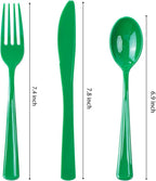 Heavy Duty Christmas Silverware - WDF 160 Pcs, Green Plastic Includes 80 Forks, 40 Spoons, 40 Knives; Perfect for Parties or Daily Use