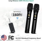 Wireless Microphone, Bietrun UHF Metal Dual Handheld Cordless Dynamic Mic System with Rechargeable Receiver, 1/4‘’Output, for Karaoke, Church, Speech, Wedding, Party Singing(160 ft Range)-Auto Connect