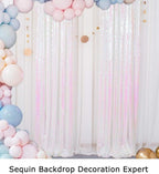 ShinyBeauty Sequin Backdrop 4 Panels White Sequin Curtains Photo Backdrop Shimmer Backgrounds for Christmas, Wedding, Studio Photography, Iridescent Party Curtains (2FTx8FT,Iridescent White)