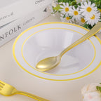 50 Pack Disposable Soup Bowls with Gold Rim,12oz Disposable Soup Bowls,Disposable Soup Dessert Salad Bowls for Wedding/Party/Catered Events