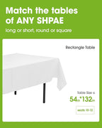 Pureegg Plastic Table Cloth Disposable 10 Pack, 54 x 132 Inch Table Cloths, Party, Picnic, Wedding, Decorative Tablecloths, Rectangle, White Plastic Cover, Leakproof & Sturdy, White