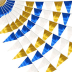 130FT Navy-Blue White Gold Triangle Pennant Banner Flag Metallic Fabric Bunting Garland for Christmas Graduation Retirement Birthday Wedding Bridal Shower Nautical Ahoy Achor Party Decorations Supply