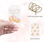 50pcs Little Pumpkin Thank You Tags, Pink Bow Fall Theme Favor Tags for Girl Coquette Baby Shower and Birthday Party Gift Wrapping Decoration (Pink Bow)