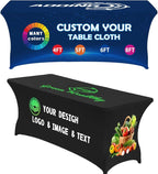 Custom Table Cloth with Business Logo 4FT 5FT 6 FT 8 FT Spandex Customized Table Cover Stretch for Tradeshow Events Birthday Wedding Anniversary Mantel Personalized Table Cloth (6FT)