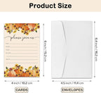 REWIDPARTY Thanksgiving Party Invitation Cards with Envelopes（Set of 15） Food Feast Invites for Family Friends Fall Invitations with Pumpkin and Florals Birthday Bridal Party Fill-in Invitation cards