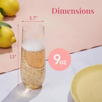Prestee 48 Pack Plastic Champagne Flutes 9 oz - Stemless Disposable Champagne Flutes for Cocktails Mimosa Bar and Party Supplies - Clear Shatterproof Plastic Wine Glasses for Wedding and Summer Party