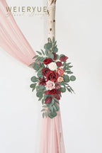 Artificial Wedding Arch Flowers Kit(Pack of 3),2Pcs Artificial Flower Arch Decor,1Pcs Sheer Drape for Wedding Ceremony Arbor for WeddingCeremony (Cream red)