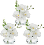 White Orchids Artificial Flowers Faux Orchids Arrangement in Clear Glass Vases Set of 3 Real Touch Phalaenopsis Orchid Flowers Small Fake Orchid Centerpiece for Dining Room Table