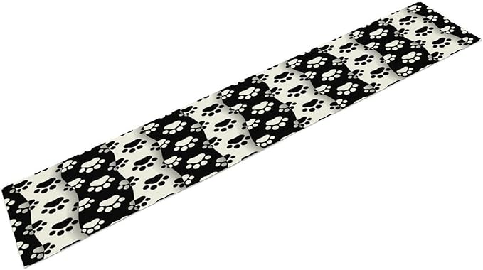 Dog Paw Table Runner,Kid Cute Animal Footprint Black White Theme Design Print Tablecloth Burlap for Hotel Indoors Outdoor Dining Room Kitchen Home Decor,W13X L108 in