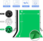 EMART Photo Video Studio Backdrop Stand Kit, 7×10ft Adjustable Photography Support System with Polyester Background(Black/White/Green Screen), Spring Clamps and Carry Bag for Photoshoot