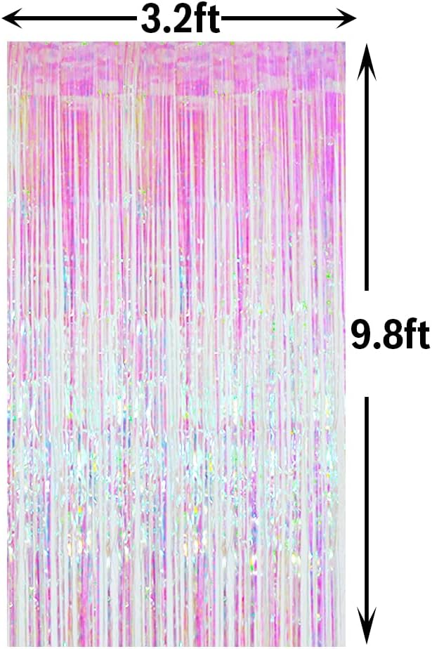 GOER 3.2 ft x 9.8 ft Metallic Tinsel Foil Fringe Curtains Party Photo Backdrop Party Streamers for Birthday,Graduation,New Year Eve Decorations Wedding Decor (4 Packs,Iridescent)