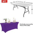 IVAPUPU 2 Pack 4FT Table Cloth for Rectangular Fitted Events Stretch Purple Table Covers Washable Cover Spandex Tablecloth Protector for Party, Wedding, Cocktail, Banquet, Festival
