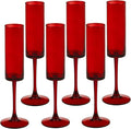 6 Pieces Red Champagne Flutes 6 OZ Straight Sided Wine Glasses Champagne Long Stem Drinking Colored Glasses,Set of 6 Hand Blown Champagne Flutes Goblets for Wedding Cocktail Cups,Cava, Prosecco