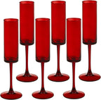 6 Pieces Red Champagne Flutes 6 OZ Straight Sided Wine Glasses Champagne Long Stem Drinking Colored Glasses,Set of 6 Hand Blown Champagne Flutes Goblets for Wedding Cocktail Cups,Cava, Prosecco