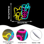 Looklight Cat Boba Tea Neon Sign,Yellow Cute Kitty Bubble Tea Neon Signs for Wall Decor,Dimmable LED Neon Light Bar Sign,USB Light Up Signs for Dimsum Store Bar Milk Tea Shop