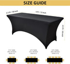 10-Pack 6ft Black Spandex Table Covers for Rectangle Standard Folding Tables - Wrinkle Resistant Stretch Tablecloths - Ultimate Fitted Table Protector for Parties, Banquet, Wedding