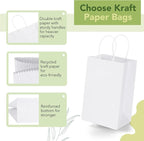 MESHA Kraft Gift Bags 200 Pack 5.25x3.75x8 Inch Small White Paper Bags with Handles Bulk for Small Business,Birthday,Party,Wedding,Retial,Shopping Bag