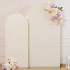 7.2FT 6FT Arch Backdrop Cover for Wedding, Set of 2 Stretchy Spandex Fitted Arch Stand Cover for Baby Shower, Birthday Party Decor, Chiara Backdrop Cover with Double-Sided Design(Beige)