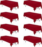 BRILLMAX 8 Pack Burgundy Tablecloths for 8 Foot Rectangle Tables 60 x 126 Inch - 8ft Rectangular Bulk Linen Polyester Fabric Washable Cloth Cover for Wedding Reception Banquet Birthday Party