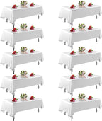 FINDYOU 10 Pack White Table Cloth Rectangle Table 60 x 102 Inch Tablecloths for 6 Foot Rectangle Tables. Stain and Winkle Resistant Polyester Washable White Tablecloths for Parties Wedding Dining