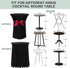 Cocktail Table Covers - 3 Pack 32"x 43" Black Cocktail Table Tablecloth with Natural Wavy Round Skirt for Bar Wedding Party Banquet