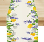 Floral Tulip Lavender Table Runner, Spring Watercolor Flower Plants Nature Butterfly Table Runner for Kitchen Dinner Living Room Home Party, 13x108 Inch