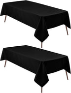 Hiasan 2 Pieces Black Tablecloth Rectangle - Waterproof and Wrinklr Resistant Washable Polyester Fabric Table Cloth for Dining Room and Outdoor Use, 70 x 140 Inch