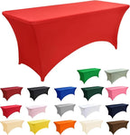 2-Pack 6ft Red Spandex Table Covers for Rectangle Standard Folding Tables - Wrinkle Resistant Stretch Tablecloths - Ultimate Fitted Table Protector for Parties, Trade Shows, Banquet