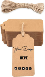 Custom Hang Tags, Personalized Logo Text Price Tags Kraft & Paper Gift Tags with Jute for Jewelry Crafts Wedding Birthday Celebrating Christmas Day Thanksgiving, 100 Pack (1.7x2.79 INCHES)