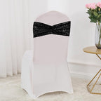 SquarePie Pack of 100 Chair Sashes Sparkly Black Sequin Bands for Wedding Party Banquet Home Decor